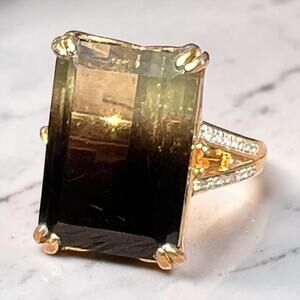 925 Gold Vermeil Ombre Emerald Cut Statement Ring Size 8